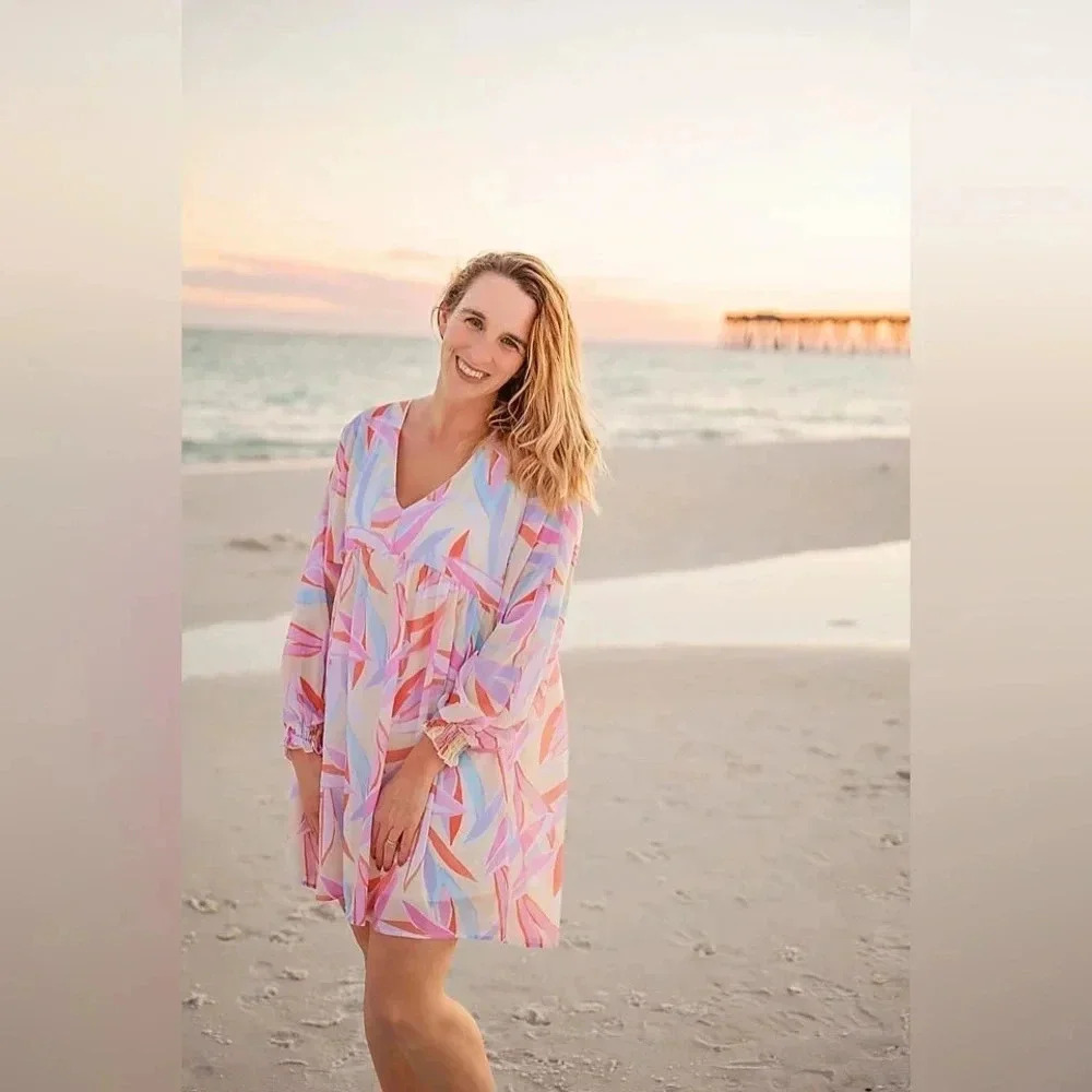 NWOT Peach Love California Multi Colored Floral Shift Dress / coverup sz Large